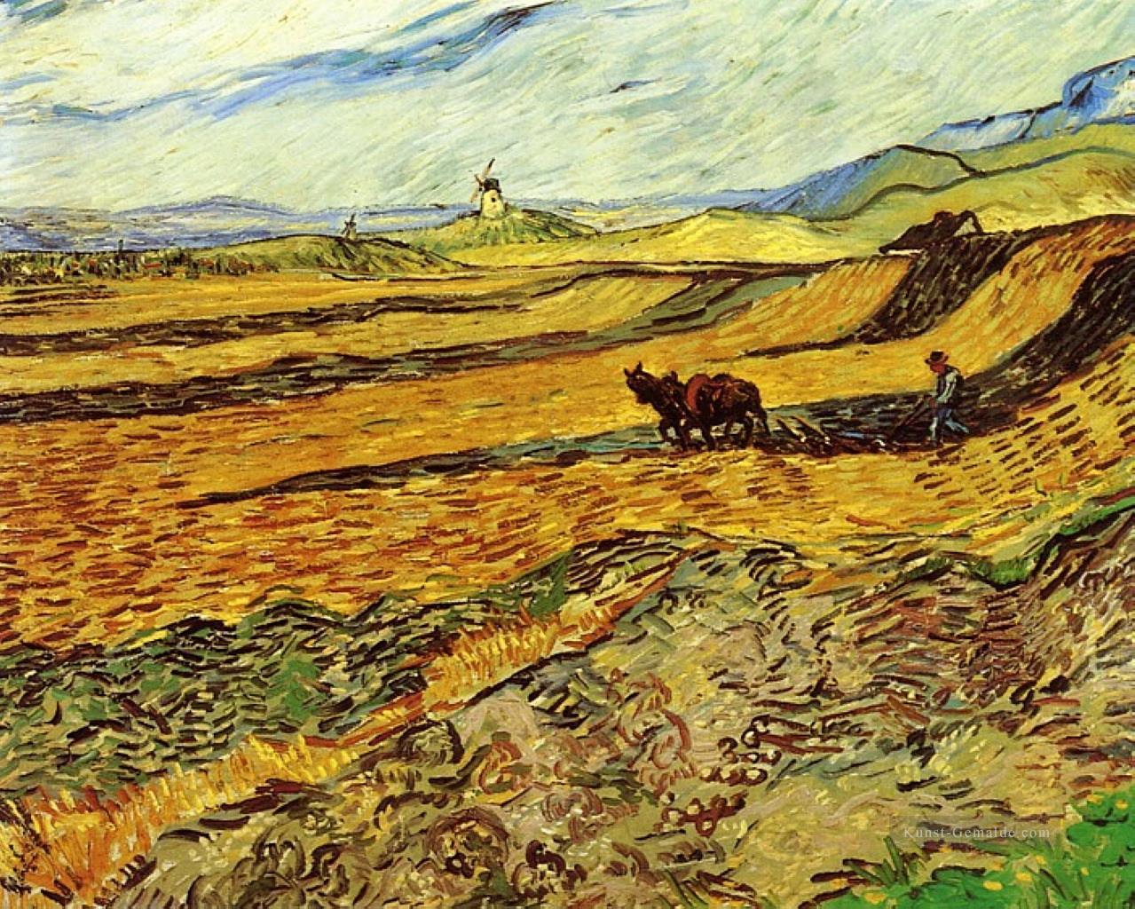 Field und Ploughman und Mühle Vincent van Gogh Ölgemälde